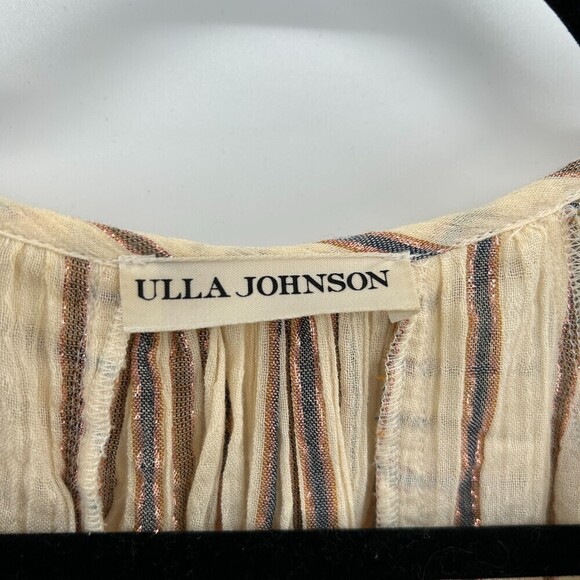 ULLA JOHNSON Liana Blouse Cream Rose Gold Metallic Stripe Ruffle Boho Oversize 4 - Picture 6 of 7